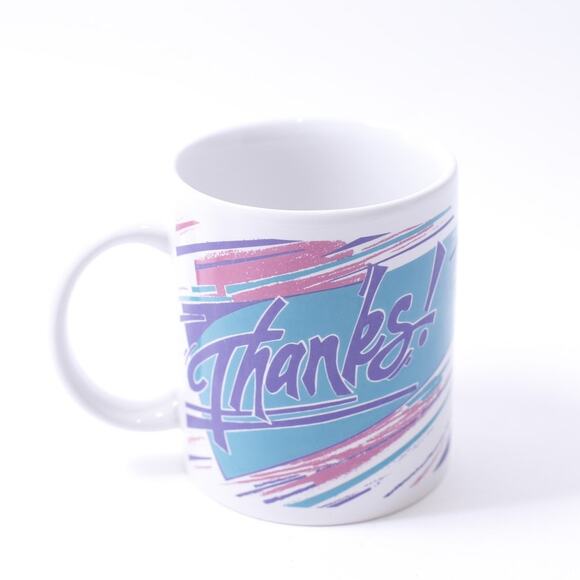 1990s, Thanks Mug, Coffee Cup, Vapor Wave, 1980s, Thank You Kitchen Decor - Picture 1 of 2
